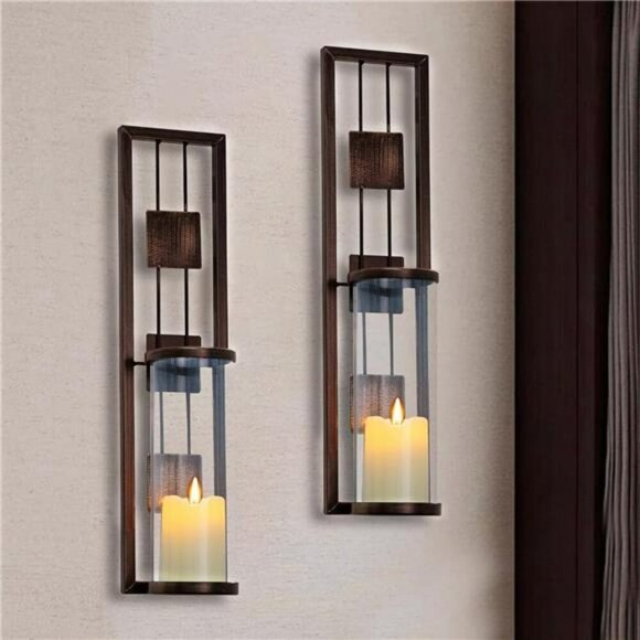 Wall Sconce Candle Holders Set of 2 Metal Wall Decor for Living Room Bathroom - Picture 1 of 8
